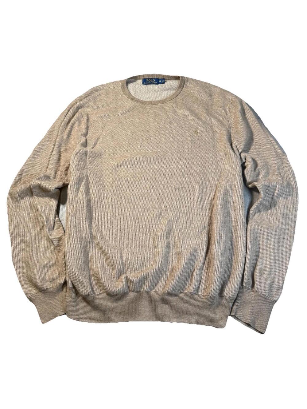 Polo Ralph Lauren Sweater Mens XL Crewneck Lightweight Pullover Pima Cotton Tan‎